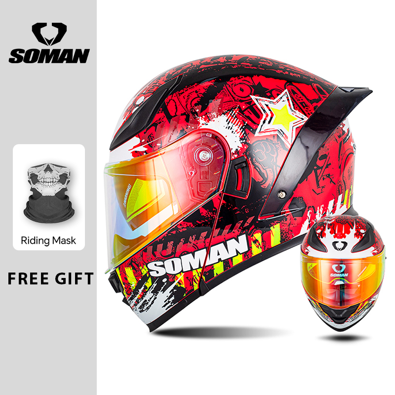 SOMAN Modular Helmet Flip Full - Dual Visor Motorcycle Racing Helmet review and price